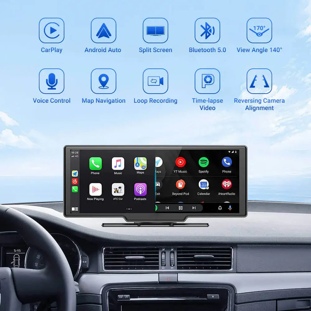 10.26-inch touchscreen display with CarPlay and Android Auto, compatible with all cars!