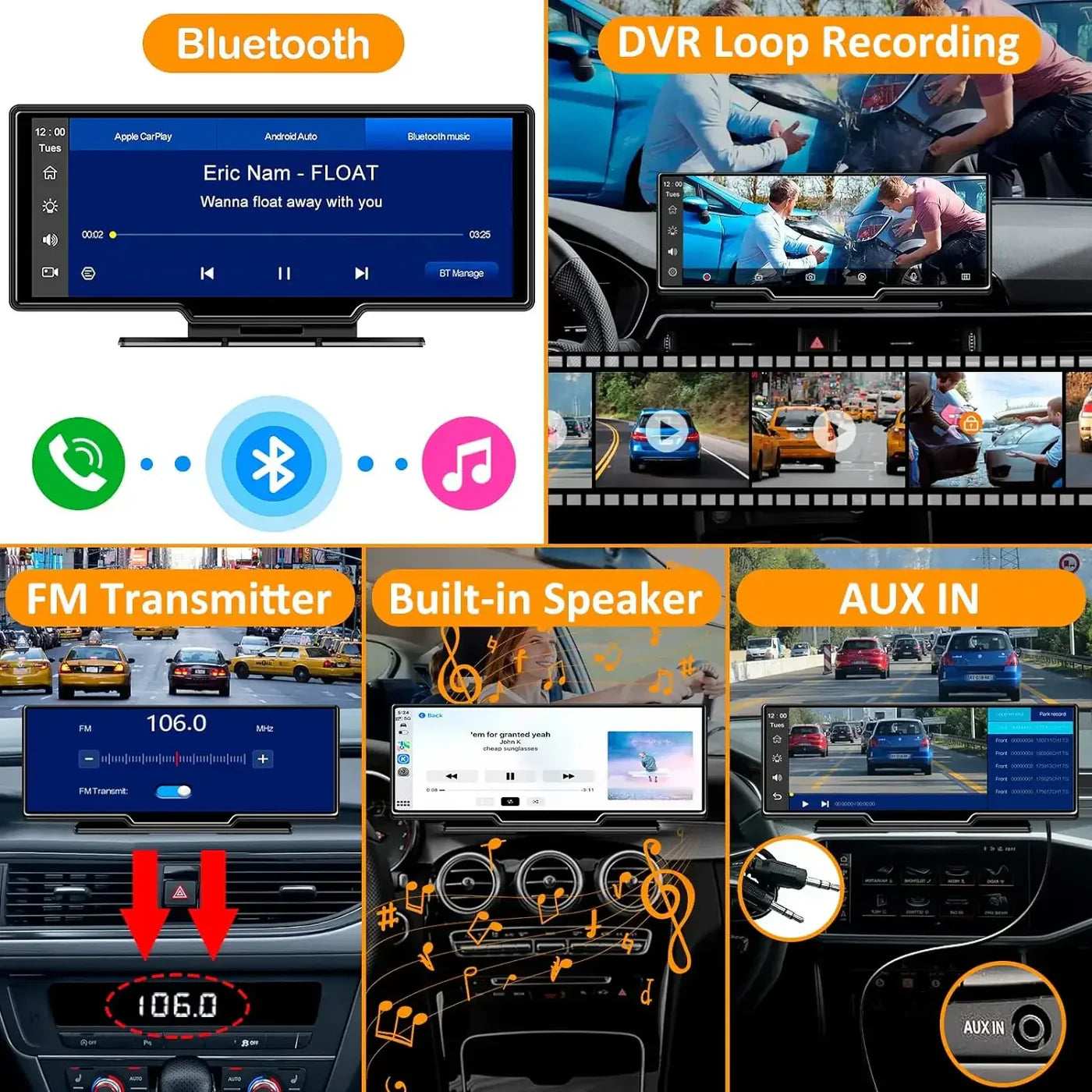 10.26-inch touchscreen display with CarPlay and Android Auto, compatible with all cars!